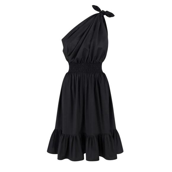 Monica Nera Demi Black Midi A-line Eco-cotton Cocktail Dress Wedding Guest Small - Picture 2 of 15